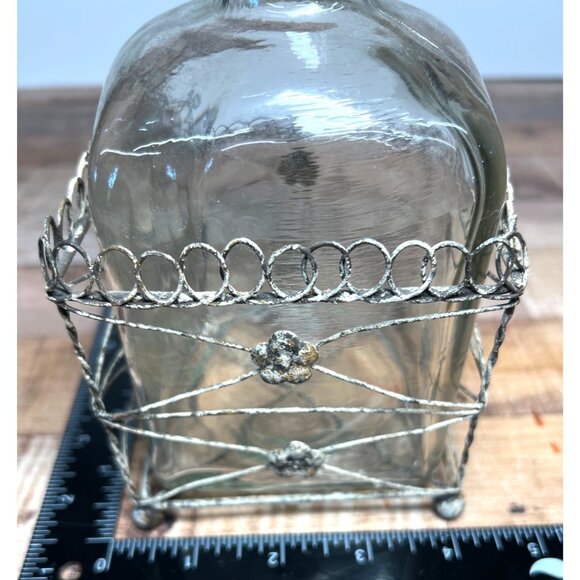 Decorative Glass Bottle With Metal Rose Top & Wire Cage - Picture 6 of 7